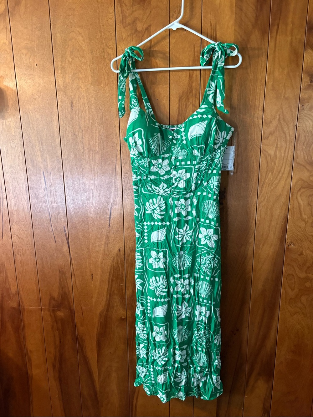 SO Green and White Floral Maxi Dress with Tie Straps